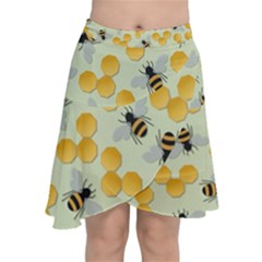 Bees Pattern Honey Bee Bug Honeycomb Honey Beehive Chiffon Wrap Front Skirt