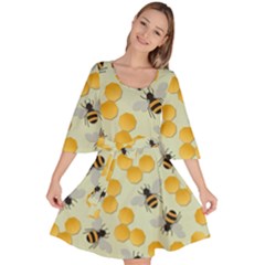 Bees Pattern Honey Bee Bug Honeycomb Honey Beehive Velour Kimono Dress