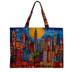 City New York Nyc Skyscraper Skyline Downtown Night Business Urban Travel Landmark Building Architec Zipper Mini Tote Bag