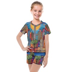 City New York Nyc Skyscraper Skyline Downtown Night Business Urban Travel Landmark Building Architec Kids  Mesh T-shirt And Shorts Set