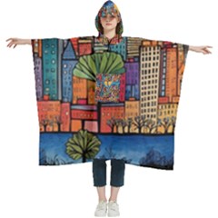 City New York Nyc Skyscraper Skyline Downtown Night Business Urban Travel Landmark Building Architec Women s Hooded Rain Ponchos