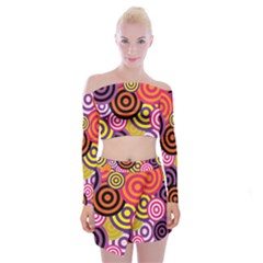 Abstract Circles Background Retro Off Shoulder Top With Mini Skirt Set