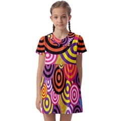 Abstract Circles Background Retro Kids  Asymmetric Collar Dress