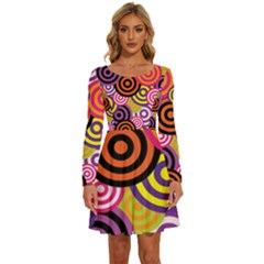 Abstract Circles Background Retro Long Sleeve Wide Neck Velvet Dress