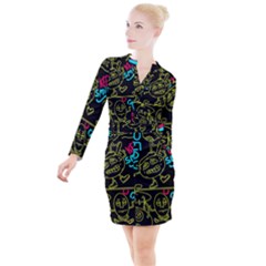 Keep Smiling Doodle Button Long Sleeve Dress