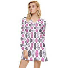 Pattern Seamless Design Decorative Tiered Long Sleeve Mini Dress