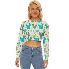 Cactus Succulents Floral Seamless Pattern Lightweight Long Sleeve Sweatshirt