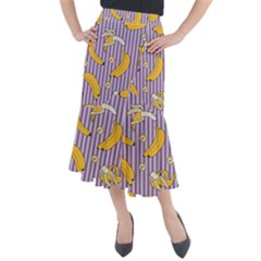 Pattern Bananas Fruit Tropical Seamless Texture Graphics Midi Mermaid Skirt