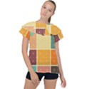 Square Cube Shape Colourful Ruffle Collar Chiffon Blouse View1