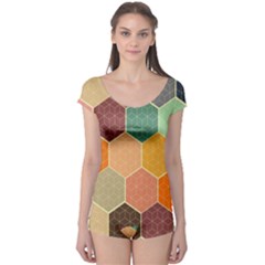 Abstract Hex Hexagon Grid Pattern Honeycomb Boyleg Leotard 