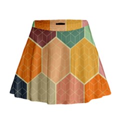 Abstract Hex Hexagon Grid Pattern Honeycomb Mini Flare Skirt