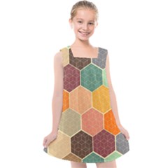 Abstract Hex Hexagon Grid Pattern Honeycomb Kids  Cross Back Dress