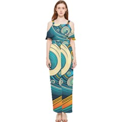 Waves Ocean Sea Abstract Whimsical Abstract Art 3 Draped Sleeveless Chiffon Jumpsuit