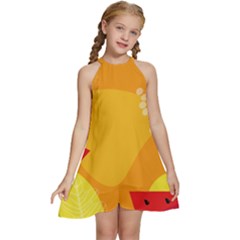 Watermelon Flower Kids  Halter Collar Waist Tie Chiffon Dress