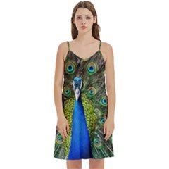 Peacock Bird Feathers Pheasant Nature Animal Texture Pattern Mini Camis Dress With Pockets