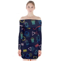 Memphis Seamless Patterns Abstract Jumble Textures Long Sleeve Off Shoulder Dress