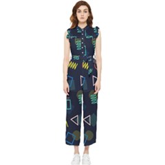 Memphis Seamless Patterns Abstract Jumble Textures Women s Frill Top Chiffon Jumpsuit