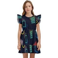 Memphis Seamless Patterns Abstract Jumble Textures Kids  Winged Sleeve Dress