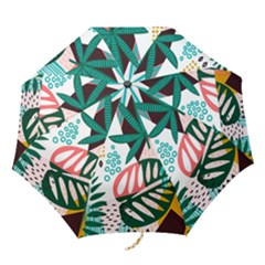 Abstract Seamless Pattern With Tropical Leaves Folding Umbrellas