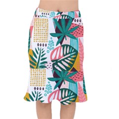 Abstract Seamless Pattern With Tropical Leaves Short Mermaid Skirt