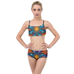 Schwarz Bunt Layered Top Bikini Set