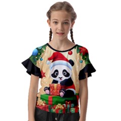 Schwarz Pandaweihnachten300dpi Kids  Cut Out Flutter Sleeves by 2607694b