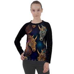 Schwarz Pferde Muster Women s Long Sleeve Raglan T-shirt