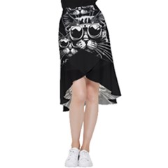 Schwarz Katze Punk Frill Hi Low Chiffon Skirt