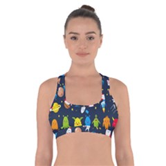 Big Set Cute Astronauts Space Planets Stars Aliens Rockets Ufo Constellations Satellite Moon Rover V Cross Back Sports Bra