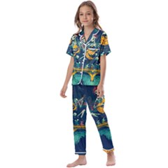 Grateful Dead Singing Skeleton Kids  Satin Short Sleeve Pajamas Set by Bedest