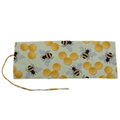 Bees Pattern Honey Bee Bug Honeycomb Honey Beehive Roll Up Canvas Pencil Holder (s)