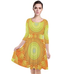 Sunshine Sunny Sun Abstract Yellow Quarter Sleeve Waist Band Dress by Ravend