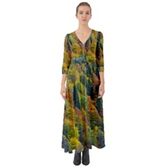 Forest Trees Leaves Fall Autumn Nature Sunshine Button Up Boho Maxi Dress by Ravend