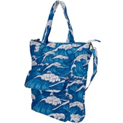 Storm Waves Seamless Pattern Raging Ocean Water Sea Wave Vintage Japanese Storms Print Illustration Shoulder Tote Bag