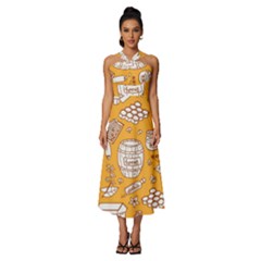 Vector-honey-element-doodle-seamless-pattern-with-beehive-beeke Sleeveless Cross Front Cocktail Midi Chiffon Dress