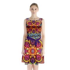 Lila Floral Blume Sleeveless Waist Tie Chiffon Dress