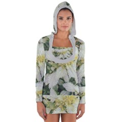 Enchanting Foliage Sharp Edged Leaves In Pale Yellow And Silver Bk Long Sleeve Hooded T-shirt by dflcprintsclothing