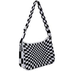 Illusion Checkerboard Black And White Pattern Zip Up Shoulder Bag