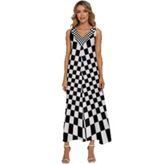 Illusion Checkerboard Black And White Pattern V-neck Sleeveless Loose Fit Overalls by Ravend