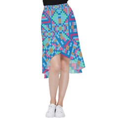 Checkerboard Square Abstract Frill Hi Low Chiffon Skirt