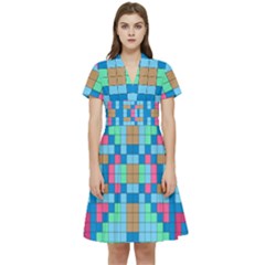 Checkerboard Square Abstract Short Sleeve Waist Detail Dress