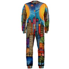 City New York Nyc Skyscraper Skyline Downtown Night Business Urban Travel Landmark Building Architec Onepiece Jumpsuit (men)