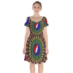 Grateful Dead Bear Pattern Short Sleeve Bardot Dress