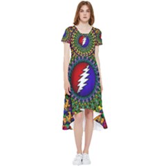 Grateful Dead Bear Pattern High Low Boho Dress