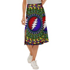 Grateful Dead Bear Pattern Midi Panel Skirt