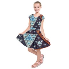 Fractal Triangle Geometric Abstract Pattern Kids  Short Sleeve Dress