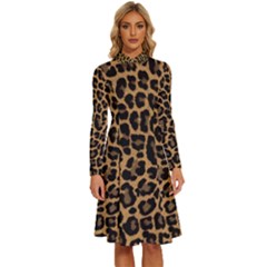 Tiger Skin Art Pattern Long Sleeve Shirt Collar A-line Dress