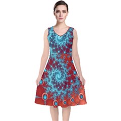 Fractal Pattern Background V-neck Midi Sleeveless Dress 