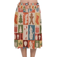 Cute Christmas Seamless Pattern Vector  - Velvet Flared Midi Skirt