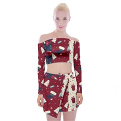 Flat Design Christmas Pattern Collection Art Off Shoulder Top With Mini Skirt Set